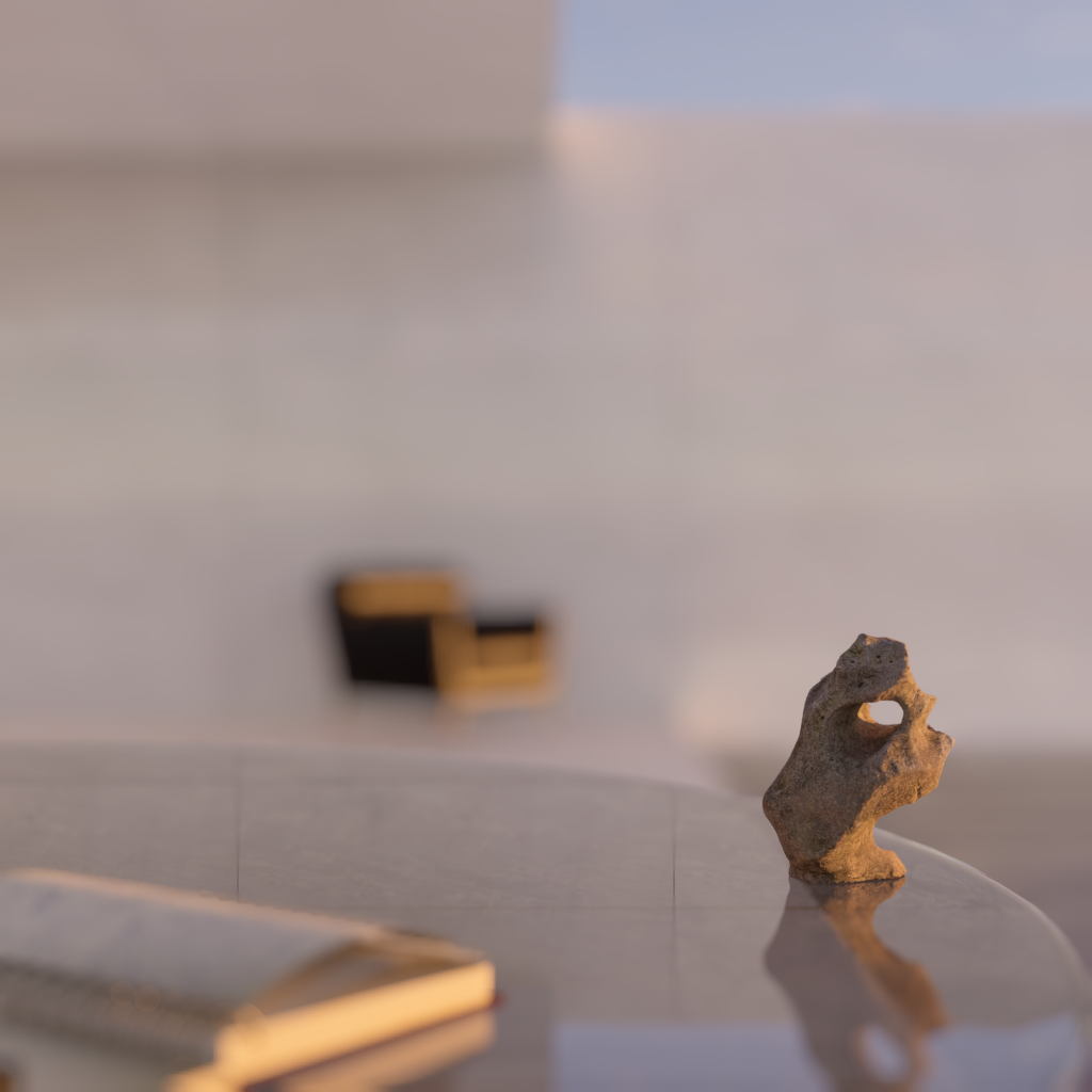 Mobiliario de diseño orgánico y libros de arquitectura, simbolizando el filtro técnico y la visión de revalorización que aporta Levita Properties como Personal Shopper Inmobiliario en Alicante